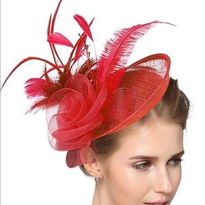 Feather Mesh Flower Hat with Clip and Headband